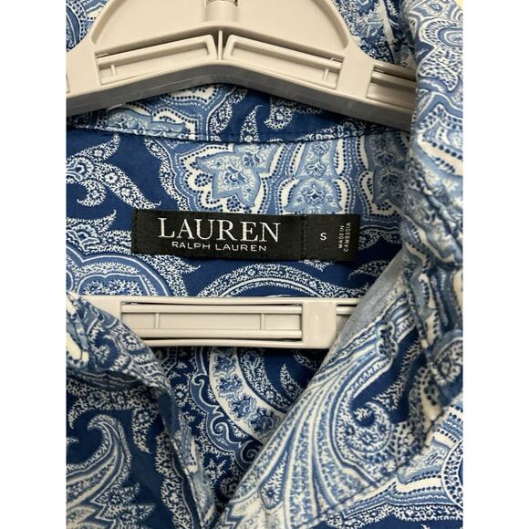 Lauren Ralph Lauren Dress BLUE Paisley Button Down Shirt Dress Oversized SMALL - Picture 8 of 12